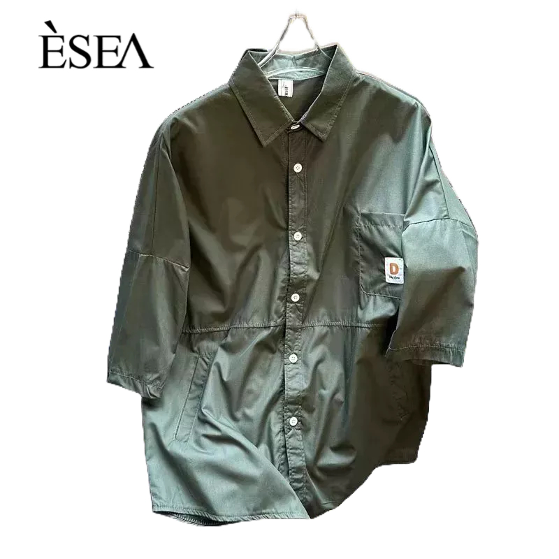 esea-เสื้อเชิ้ตผู้ชายวินเทจยุโรปและอเมริกาสีทึบยอดนิยมฤดูร้อนลําลองเสื้อเชิ้ตแขนสั้นผู้ชาย