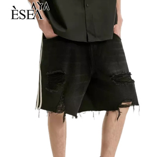 ESEA กางเกงขาสั้นผู้ชายสไตล์ยุโรปและอเมริกาเทรนด์ใหม่ฤดูร้อนปี 2023 แฟชั่นกางเกงขาสั้นลําลองฉีกขาดแฟชั่น