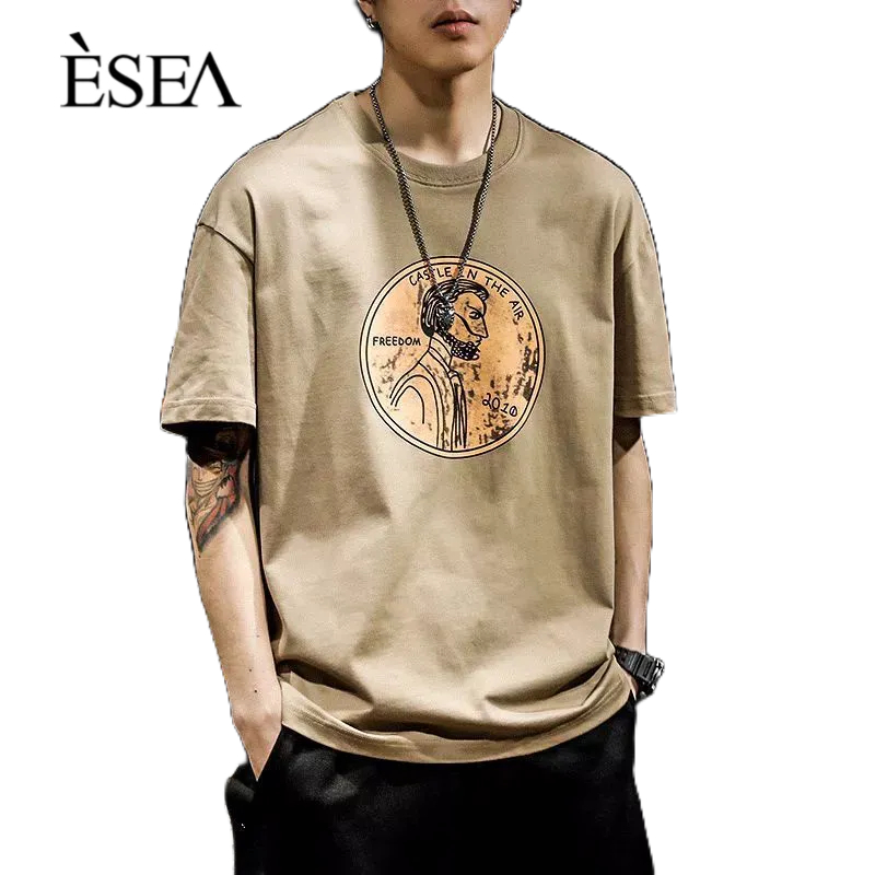 esea-เสื้อยืดผู้ชายใหม่หลวมสบาย-ๆ-อินเทรนด์แบรนด์แขนสั้นแฟชั่นพิมพ์อารมณ์เสื้อยืดผู้ชาย