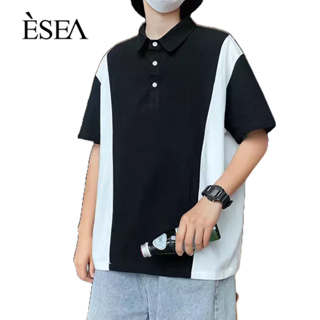 ESEA เสื้อยืดผู้ชาย ลำลอง เรียบง่าย แฟชั่น เสื้อยืดผู้ชาย ประกบ เสื้อโปโลเกาหลีหลวม