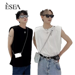 ESEA เสื้อกั๊กชายมาตรฐานยอดนิยมของญี่ปุ่นสีทึบเสื้อกั๊กผู้ชายเทรนด์ใหม่คอกลมแขนกุด