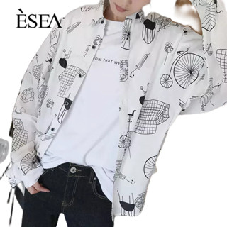 ESEA เสื้อเชิ้ตผู้ชายอินเทรนด์ฤดูใบไม้ร่วงการออกแบบพิมพ์ใหม่ให้ความรู้สึกหลวมและระบายอากาศได้เสื้อเชิ้ตแขนยาวลําลองผู้ชาย