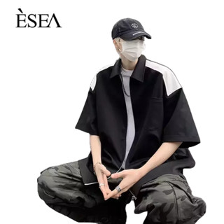 ESEA เสื้อเชิ้ตผู้ชายสีทึบวรรณกรรมเยาวชนหล่อหลวมใหม่ญี่ปุ่นและเกาหลีฤดูร้อนเสื้อเชิ้ตลําลองผู้ชาย