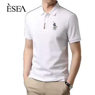ESEA เสื้อยืดผู้ชายฤดูร้อนผ้าฝ้ายแขนสั้นพิมพ์แฟชั่นแนวโน้มสีทึบ