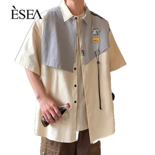 ESEA เสื้อผู้ชายแฟชั่นหลวมใหม่จับคู่สีเสื้อผู้ชายออกแบบเฉพาะปลอมสองชิ้นแขนสั้นอินเทรนด์