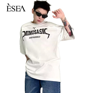 ESEA เสื้อยืดผู้ชาย คอกลม พิมพ์ลายตัวอักษร แฟชั่น แนวสตรีท เสื้อยืดผู้ชาย หลวม ใหม่ พิมพ์ลาย ยอดนิยม แขนสั้น