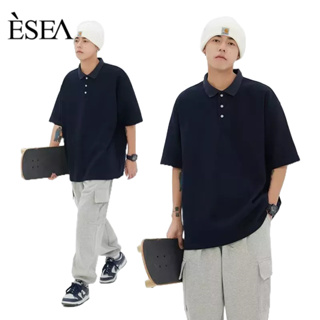 ESEA  เสื้อยืดผู้ชายแนวโน้มมาตรฐานทุกการแข่งขันเสื้อโปโลผู้ชายลำลองสีทึบเรียบง่ายสไตล์ญี่ปุ่น ins แขนสั้น