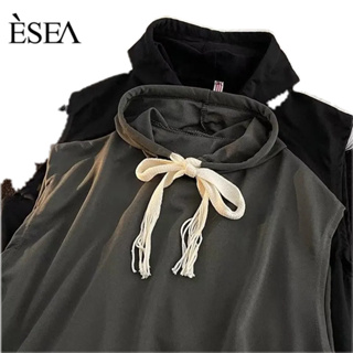 ESEA เสื้อกั๊กมีฮู้ดผู้ชาย เสื้อแจ็คเก็ตแขนกุดทรงหลวมสำหรับเยาวชน คุณภาพสูง แบรนด์แฟชั่นไฮสตรีทสไตล์ลำลองและทันสมัย