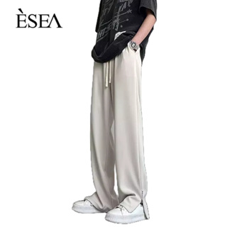 ESEA กางเกงขายาวผู้ชายผ้าเดรปขาตรงหลวมส่วนบางกางเกงลำลองคุณภาพสูง