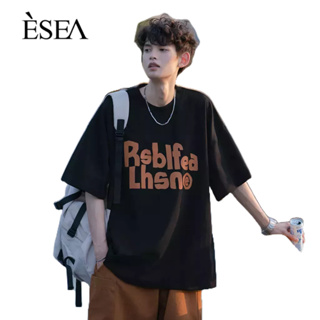 ESEA เสื้อยืดผู้ชายหลวมและหลากหลายความรู้สึกเสื้อยืดผู้ชายย้อนยุคจดหมายพิมพ์สบาย ๆ แขนสั้นผู้ชาย