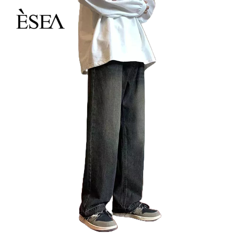esea-กางเกงยีนส์ผู้ชายหลวมตรงทั้งหมด-การแข่งขันผู้ชายกว้าง-ขากางเกงยีนส์ย้อนยุคล้างแฟชั่