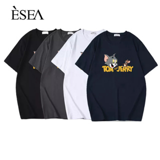 ESEA เสื้อยืดผู้ชายผ้าฝ้ายหลวมแฟชั่นลำลองเสื้อยืดผู้ชายใหม่การ์ตูนแอนิเมชั่นคอกลมแขนสั้น