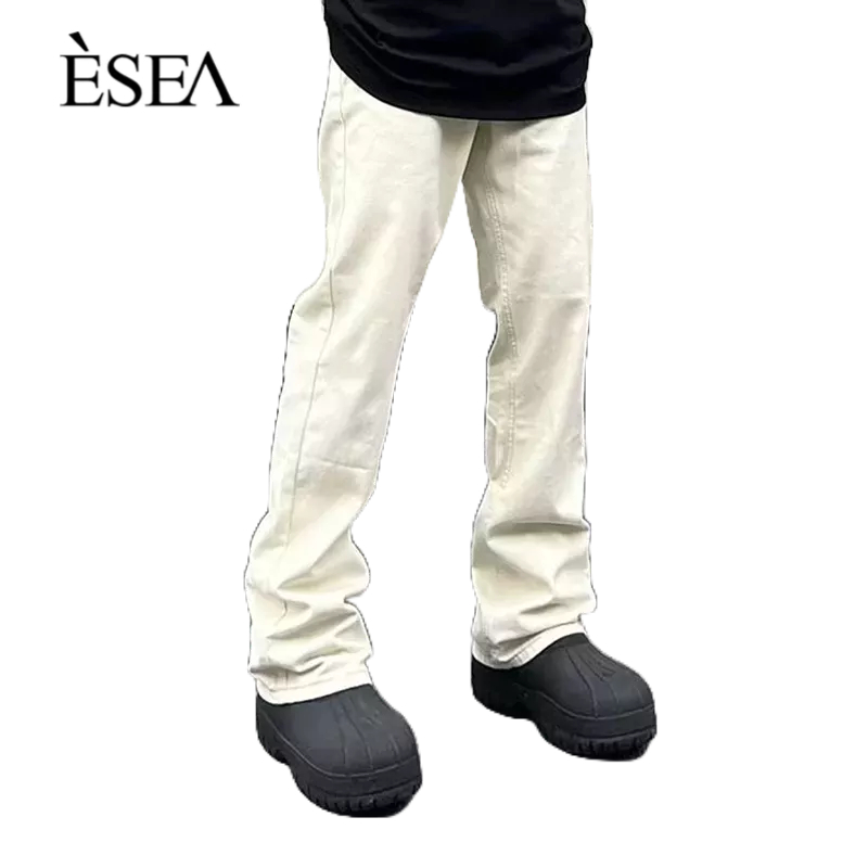 esea-กางเกงผู้ชายขาตรงบูทเล็กน้อยแฟชั่นลำลองสีทึบในกางเกงยีนส์ผู้ชายบาง
