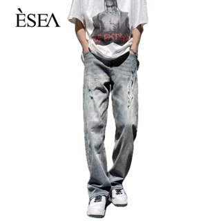 ESEA กางเกงยีนส์ผู้ชายทรงตรงแบบสบายๆ ซักได้ เทรนด์ใหม่ของกางเกงทรงหลวมผู้ชาย
