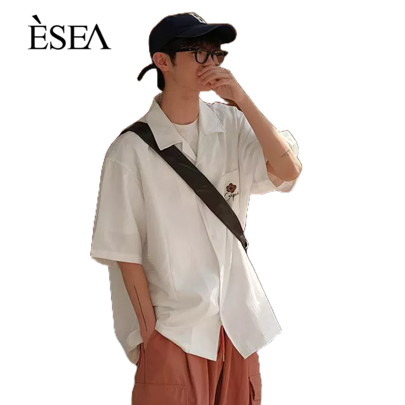 esea-เสื้อเชิ้ตผู้ชายสไตล์ผ้าฝ้ายฤดูร้อนหลวมลําลองเสื้อเชิ้ตวรรณกรรมเกาหลี