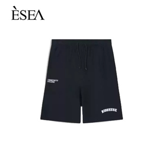 ESEA กางเกงขาสั้นผู้ชายเทรนด์หลวมเชือกรูดคู่กางเกงขาสั้นสไตล์อเมริกันสไตล์ถนนสูงกางเกงขาสั้นปักตัวอักษร