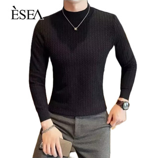 ESEA เสื้อกันหนาวผู้ชายฤดูใบไม้ร่วงและฤดูหนาวบางพอดีกลางคอแถบถักสีทึบธุรกิจลําลองผู้ชายเสื้อแขนยาวเสื้อกันหนาว