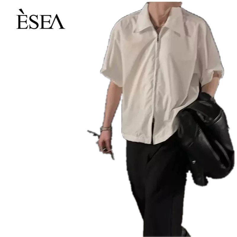 esea-เสื้อเชิ้ตผู้ชายแฟชั่นสีทึบเสื้อเชิ้ตผู้ชายพิมพ์ลายใหม่อารมณ์มาตรฐานอเนกประสงค์แขนสั้นอินเทรนด์