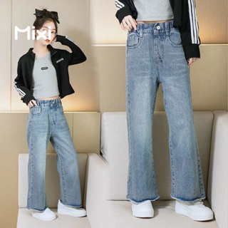 MIXI  กางเกงเด็กผู้หญิง 2023 ใหม่ กางเกงยีนส์เด็กแนวหลวมสไตล์เกาหลี MIX255