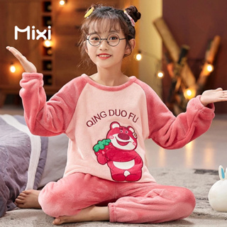 MIXI ชุดชุดนอนเด็กผ้าสักหลาดหนาสำหรับเด็กผู้หญิง MIX130
