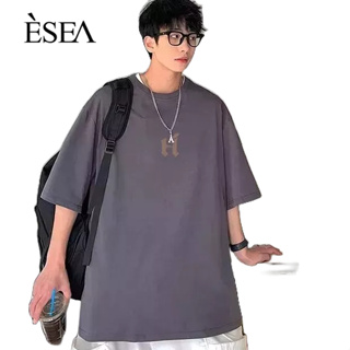 ESEA เสื้อยืดผู้ชายพิมพ์ง่าย ๆ สบาย ๆ เสื้อยืดผู้ชายหลวม ๆ อินเทรนด์แฟชั่นแขนสั้นผู้ชาย