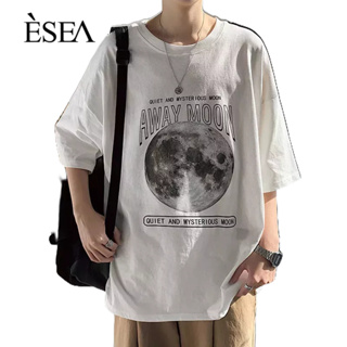 ESEA เสื้อยืดแขนห้าส่วนผู้ชายบวกขนาดนักเรียนครึ่งแขนพิมพ์ลายดอกไม้แขนสั้น    การเชื่อมต่อแบบเรียบง่าย