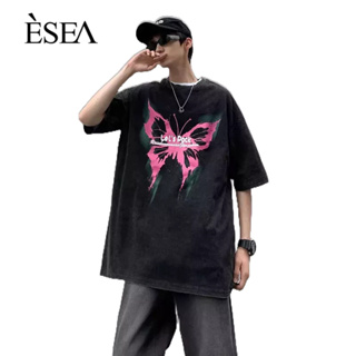 ESEA เสื้อยืดผู้ชายแฟชั่นประจำวัน ins เสื้อยืดผู้ชายหลวมคอกลมแขนสั้นพิมพ์เทรนด์มาตรฐาน