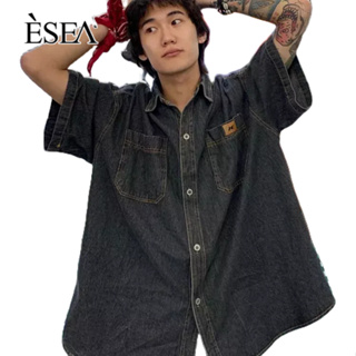 ESEA เสื้อเชิ้ตผู้ชายเยาวชนนิยมใหม่สีทึบปกเสื้อผู้ชายอเนกประสงค์แนวโน้มมาตรฐานอารมณ์ผู้ชายแขนสั้น