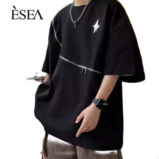 ESEA เสื้อยืดผู้ชายพิมพ์ลายคอกลม แฟชั่นผู้ชาย เสื้อยืดเทรนด์ญี่ปุ่น แขนสั้น ผู้ชายนิยม