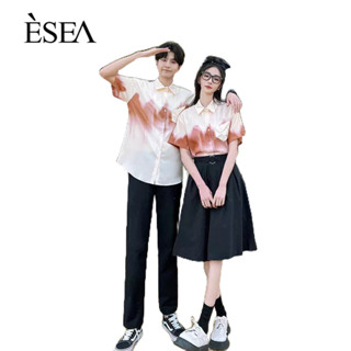 ESEA เสื้อเชิ้ตผู้ชายแฟชั่นไล่ระดับสีฤดูร้อนการออกแบบความรู้สึกเฉพาะกลุ่มมัดย้อมหลวมเสื้อเชิ้ตลําลองคู่