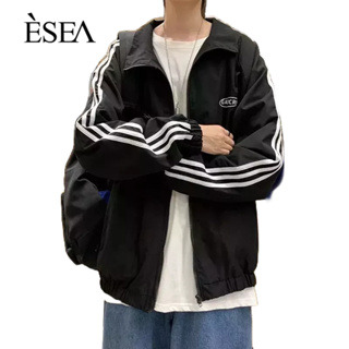 ESEA แจ็คเก็ตผู้ชายเสื้อสเวตเตอร์ซิปหลวมเสื้อโค้ทผู้ชายระบายอากาศสบาย ๆ