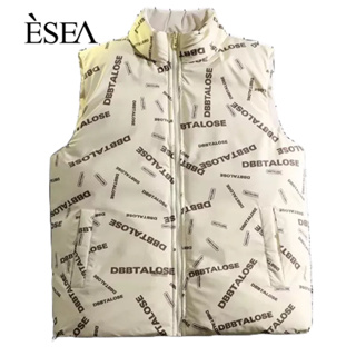 ESEA เสื้อกั๊กผู้ชายฤดูใบไม้ร่วงและฤดูหนาวแบรนด์อินเทรนด์แขนกุดสองด้านสามารถสวมใส่เสื้อกั๊กลําลองพิมพ์อบอุ่นสบาย ๆ ของผู้ชาย