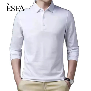 ESEA เสื้อยืดแขนยาวพ่อคอกลมเสื้อเชิ้ตหลวม ๆ การเชื่อมต่อที่เรียบง่าย
