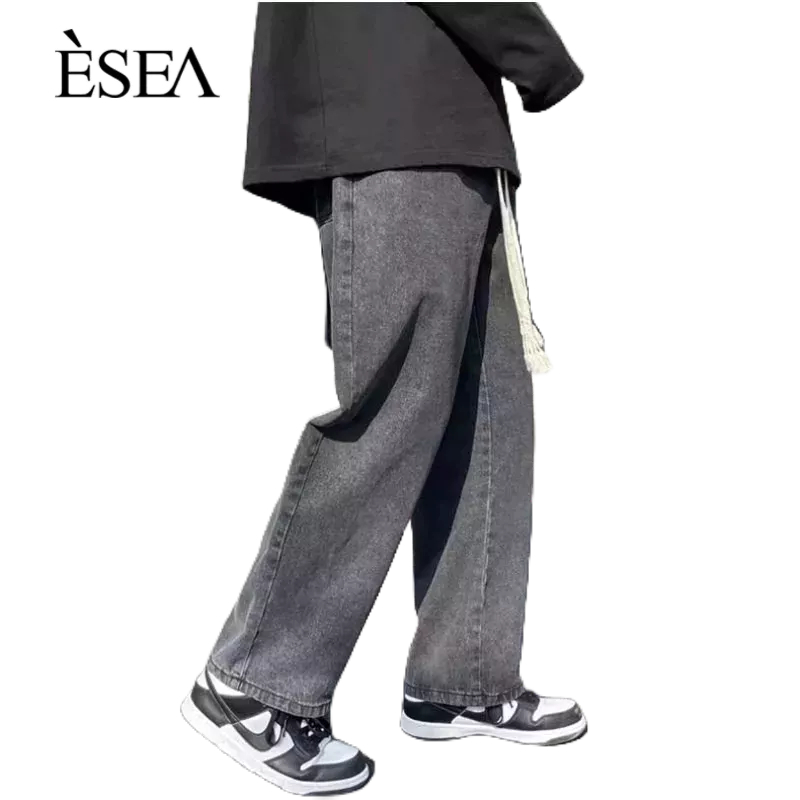 esea-แฟชั่นเกาหลีกางเกงยีนส์ผู้ชายสบาย-ๆ-แนวโน้มผู้ชายหลวมตรงกางเกงขากว้างของผู้ชาย