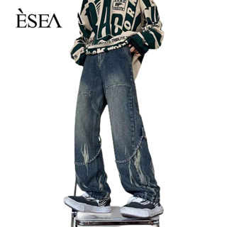 ESEA กางเกงผู้ชายการออกแบบแฟชั่นความรู้สึกสไตล์ยุโรปและอเมริกาสตรีทสูงตรงกางเกงยีนส์