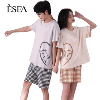 ESEA ชุดลำลองผู้ชายสไตล์เกาหลีบางชุดคู่ใหม่ชุดนอนหลวมแขนสั้นกางเกงขาสั้น