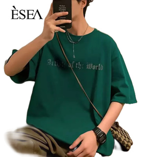 ESEA เสื้อยืดผู้ชายอเนกประสงค์ลำลองเทรนด์เสื้อยืดผู้ชายแฟชั่นพิมพ์หลวมแขนสั้น
