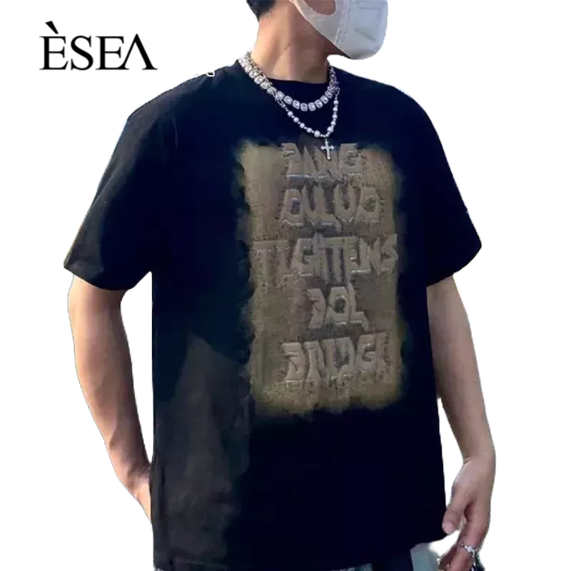 esea-เสื้อยืดผู้ชาย-พิมพ์คู่สไตล์ยุโรปและอเมริกา-เสื้อยืดผู้ชายหลวมและลําลอง