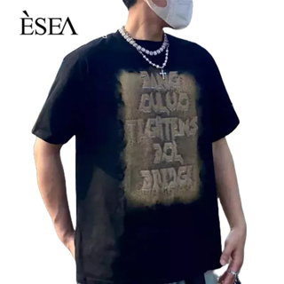 ESEA เสื้อยืดผู้ชาย, พิมพ์คู่สไตล์ยุโรปและอเมริกา, เสื้อยืดผู้ชายหลวมและลําลอง