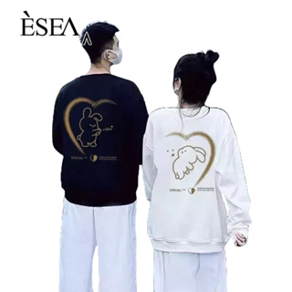 ESEA เสื้อสเวตเตอร์ผู้ชาย 2023 คู่ใหม่สวมฤดูใบไม้ร่วงแฟชั่นแบรนด์การ์ตูนออกแบบความรู้สึกคอกลมหลวมเสื้อสเวตเตอร์ลําลองของผู้ชาย