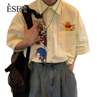 ESEA เสื้อเชิ้ตผู้ชายหลวมวรรณกรรมใหม่ทั้งหมดตรงกับเสื้อผู้ชายปกแนวโน้มแฟชั่นฮาราจูกุด้านบน
