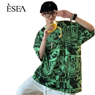 ESEA เสื้อยืดผู้ชาย คอกลม ลำลอง เสื้อยืดผู้ชาย หลวม เทรนด์แฟชั่นใหม่ แขนสั้น