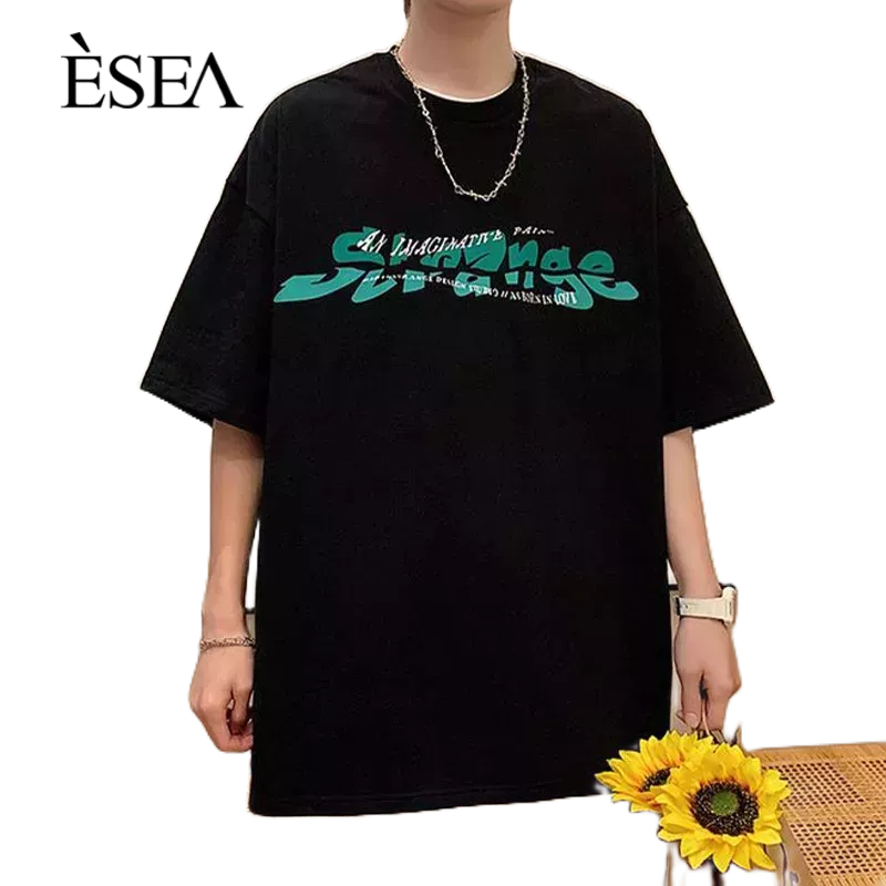 esea-ผู้ชายเสื้อยืดใหม่ถนนสูงอินหลวมคู่ผู้ชายเสื้อยืดผ้าฝ้ายบริสุทธิ์ในยุโรปและอเมริกาพิมพ์แฟชั่