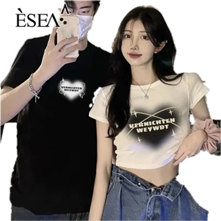 ESEA เสื้อยืดคู่รัก แฟชั่น ชุดเดรสหน้าร้อน สไตล์เกาหลี แขนสั้น อินเทรนด์ ไฮเอนด์ ทูพีซ