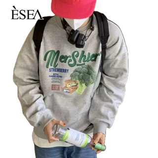 ESEA เสื้อสเวตเตอร์ผู้ชายแบรนด์อินเทรนด์ INS สไตล์ยุโรปและอเมริกาความรู้สึกระดับไฮเอนด์คอลูกเรือแฟชั่นพิมพ์สร้างสรรค์เสื้อสเวตเตอร์ยอดนิยมของผู้ชาย