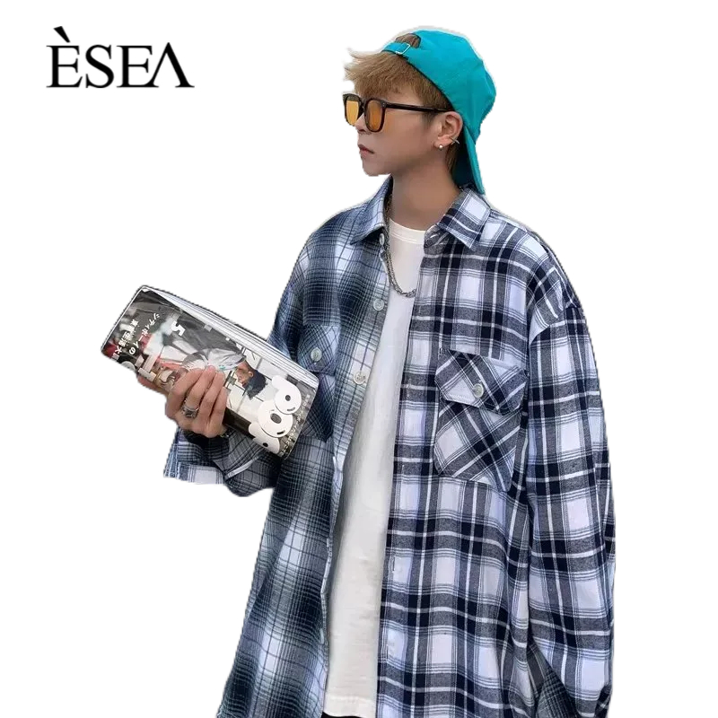 esea-เสื้อเชิ้ตผู้ชาย-เทรนด์แฟชั่น-ins-ลายสก๊อตยอดนิยมประจำวัน-เสื้อเชิ้ตผู้ชายลำลอง