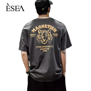 ESEA เสื้อยืดผู้ชายเสือพิมพ์สบาย ๆ แขนสั้นบางสบาย ๆ แฟชั่นผู้ชายเสื้อยืด