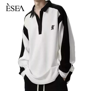 ESEA การออกแบบเสื้อสเวตเตอร์ผู้ชายที่มีแผงตัดกัน, คอโปโล, พิมพ์ปักฤดูใบไม้ร่วง, ซิป, แฟชั่นเสื้อสเวตเตอร์แขนยาวของผู้ชาย