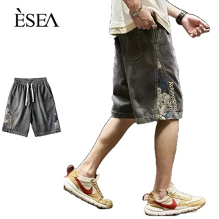 ESEA กางเกงขาสั้นผู้ชาย, เดนิมฤดูร้อน, พิมพ์ใหม่, วินเทจหลวม, กางเกงขาสั้นลําลองผู้ชายแฟชั่นญี่ปุ่น