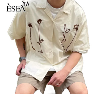 ESEA เสื้อเชิ้ตผู้ชายแนวโน้มอารมณ์ฮาราจูกุลำลองผู้ชายเสื้อเชิ้ตวรรณกรรมแฟชั่นยอดนิยมแขนสั้น